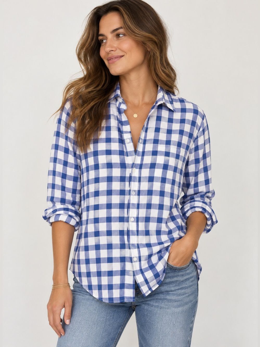 Frank & Eileen Blue White Gingham Plaid Button Down Shirt Women’s
